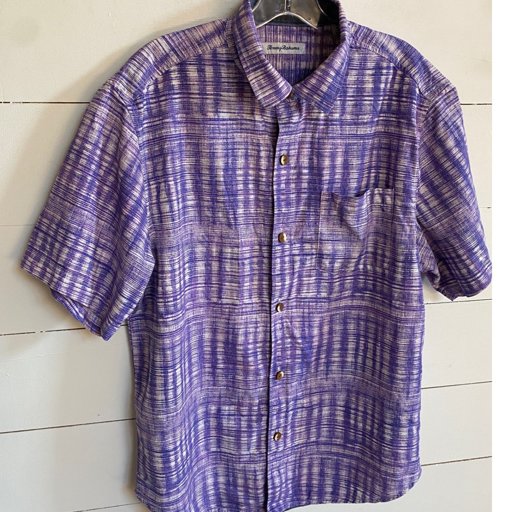Tommy Bahama Button Up Shirt Purple Plaid Short Sleeve Casual - Silk M‎ - Picture 9 of 12